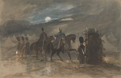 Kamp in Chobham, 1853 met officieren en wachtpost door George Bryant Campion