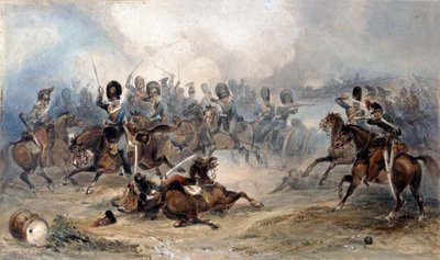 Kapitein Norman Ramsay, Koninklijke Rijdende Artillerie, galopperend zijn troep door het Franse leger naar veiligheid bij de Slag om Fuentes d