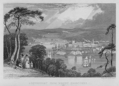 Devonport vanaf Mount Edgecumbe door George Bryant Campion