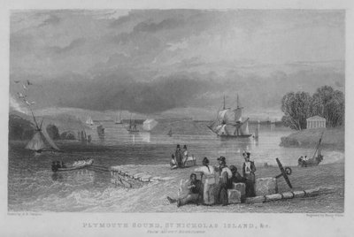 Plymouth Sound, St Nicholas Island, etc vanaf Mount Edgecumbe door George Bryant Campion