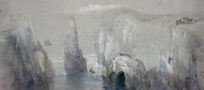Uitzicht op Flamborough Head, met een groep mannen die meeuweneieren verzamelen door George Bryant Campion