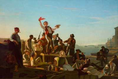 Jolly Flatboatmen in de Haven door George Caleb Bingham