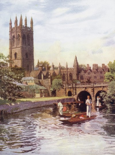 Oxford: Magdalen College en brug vanaf de Cherwell door George Carline