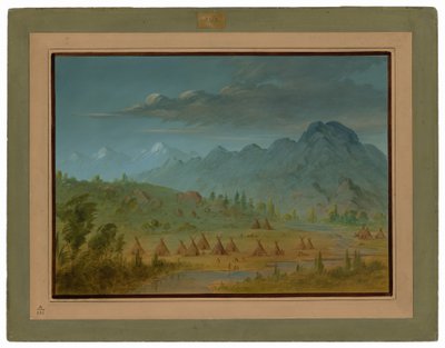 Een Kraaien Dorp en de Zalmrivier Bergen door George Catlin