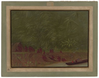 Een Mura Kampement - Bootschets door George Catlin