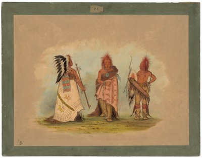 Een Pawnee-hoofdman met twee krijgers door George Catlin