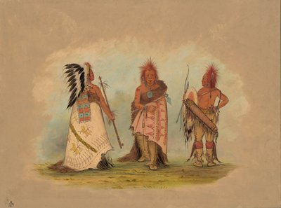 Een Pawnee Hoofdman met Twee Krijgers, 18611869 door George Catlin