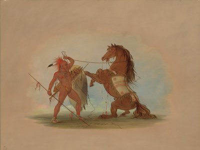 Een Pawnee krijger die zijn favoriete paard offert door George Catlin