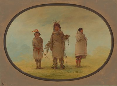 Een stenen krijger, zijn vrouw en een jongen, 1855-1869 door George Catlin