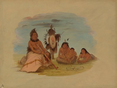 Een Oude Minatarree Hoofdman en Zijn Familie door George Catlin