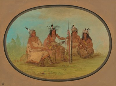 Een oude Ojibbeway-hoofdman en drie krijgers door George Catlin