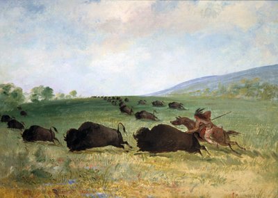 Een Osage-indiaan die een buffel lanceert, 1846-1848 door George Catlin