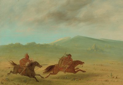 Een Osage Indiaan achtervolgt een Camanchee, 1861-1869 door George Catlin