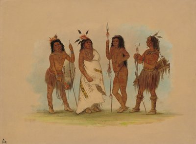 Apachee Chief en Drie Krijgers, 1855-1869 door George Catlin