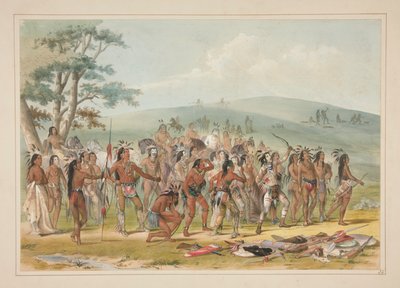 Boogschieten van de Mandans, pl. 24 uit het North American Indian Portfolio door George Catlin