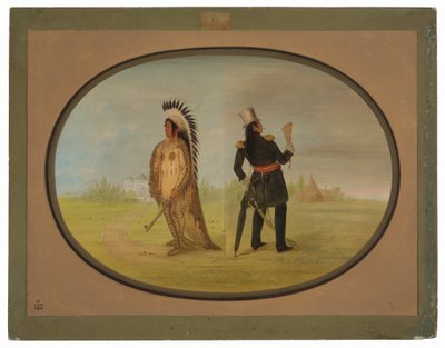 Assinneboine Hoofdman voor en na de Beschaving door George Catlin