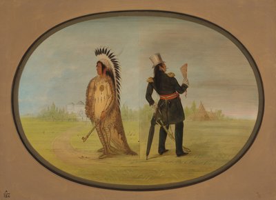 Assinneboine Chief voor en na de beschaving door George Catlin