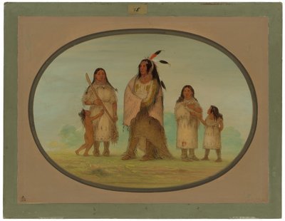 Assinneboine krijger en zijn familie door George Catlin