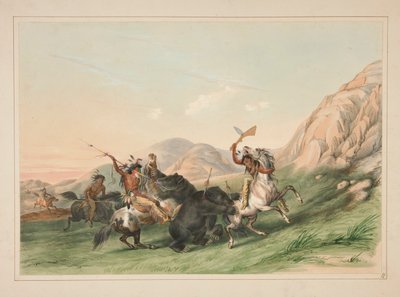 Aanval op de Grizzlybeer, pl. 19 uit de North American Indian Portfolio door George Catlin