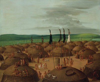 Mandan-dorp in vogelvlucht, 1800 mijl boven St. Louis door George Catlin