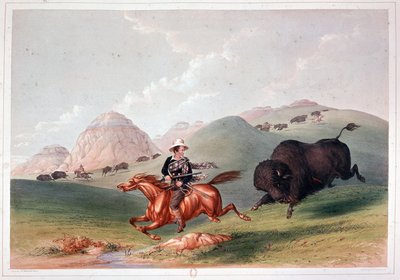 Bizonjacht in Noord-Amerika - lithografie door Georges Catlin door George Catlin