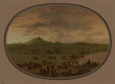 Bivak van een Sioux oorlogspartij bij zonsopgang door George Catlin