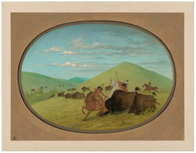 Buffeljacht - Stieren beschermen de kalveren door George Catlin