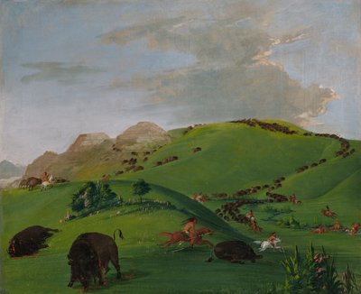 Buffeljacht, monding van de Yellowstone door George Catlin