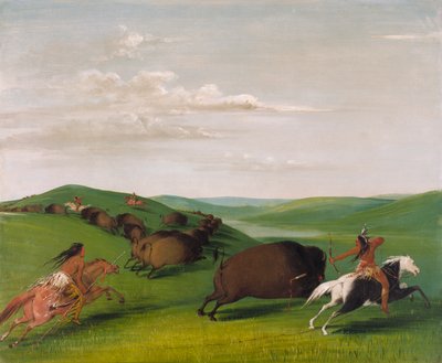 Buffeljacht met Bogen en Lansen, 1832-1833 door George Catlin