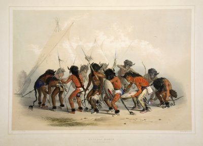 Buffeldans, uit Catlins North American Indian Portfolio. Hunting Scenes and Amusements of the Rocky Mountains and Prairies of America, pub. 1845 door George Catlin