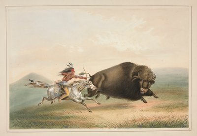 Buffeljacht, Achtervolging, pl. 5 uit de North American Indian Portfolio door George Catlin