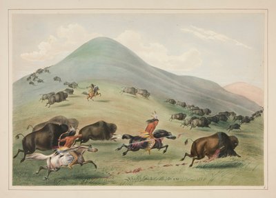 Buffeljacht, Achtervolging, pl. 6 uit de North American Indian Portfolio door George Catlin