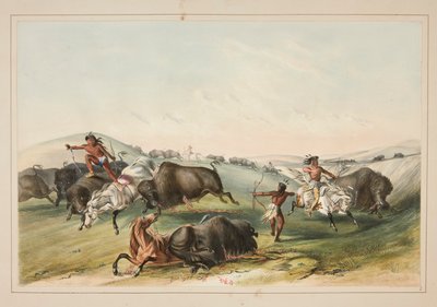 Buffeljacht, Achtervolging, plaat 7 uit het North American Indian Portfolio door George Catlin