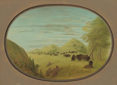 Catlin en twee metgezellen schieten buffels door George Catlin