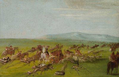 Comanche verplaatsen kamp, hondengevecht onderweg door George Catlin