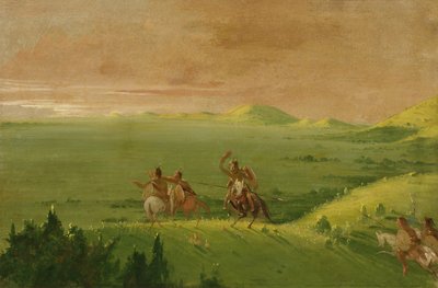 Comanche Oorlogspartij, Hoofd die de Vijand Ontdekt en zijn Mannen Aanspoort bij Zonsopgang, 1834-1835 door George Catlin