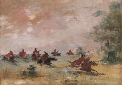 Comanche-oorlogsgroep, bereden op wilde paarden door George Catlin