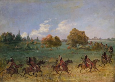 Comanche-oorlogspartij op mars, volledig uitgerust door George Catlin