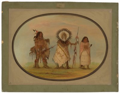 Kraaienhoofd, zijn vrouw en een krijger door George Catlin