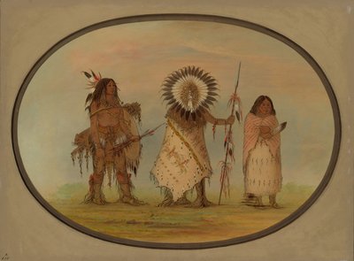 Crow Chief, zijn vrouw en een krijger, 1861-1869 door George Catlin