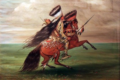 Crow Indian "Hij die over alles heen springt". door George Catlin