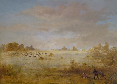 Elk Grazend op een Herfstprairie door George Catlin