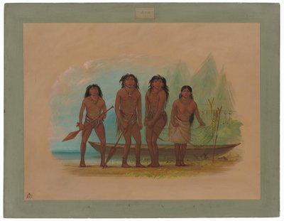 Vier Fuegiaanse Indianen door George Catlin