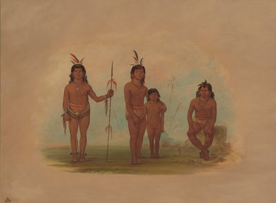Vier Goo-a-give Indianen, 1854-1869 door George Catlin