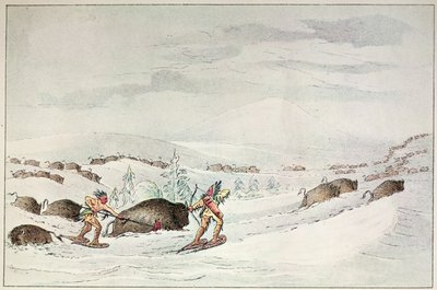 Buffeljacht op sneeuwschoenen door George Catlin
