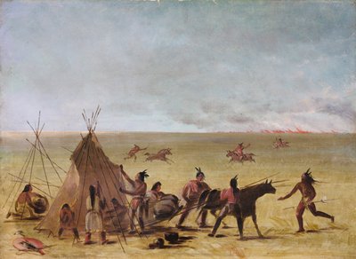 Indiaanse Familie Geschrokken door de Nadering van een Prairiebrand, 1846-1848 door George Catlin