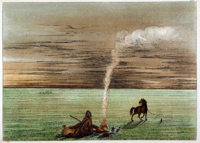 Indianen van Amerika: Catlin geschilderd door zichzelf met zijn paard Charley. Illustratie door George Catlin (1794-1872) door George Catlin