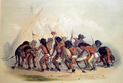Indianen van Amerika die de buffeldans doen door George Catlin