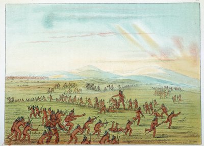 Indianen van Amerika: jachtles voor Mandan-kinderen tussen 7 en 15 jaar. Illustratie door George Catlin door George Catlin