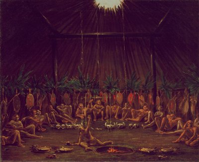 Binnenzicht van de Medicijnhut, Mandan O-kee-pa Ceremonie door George Catlin